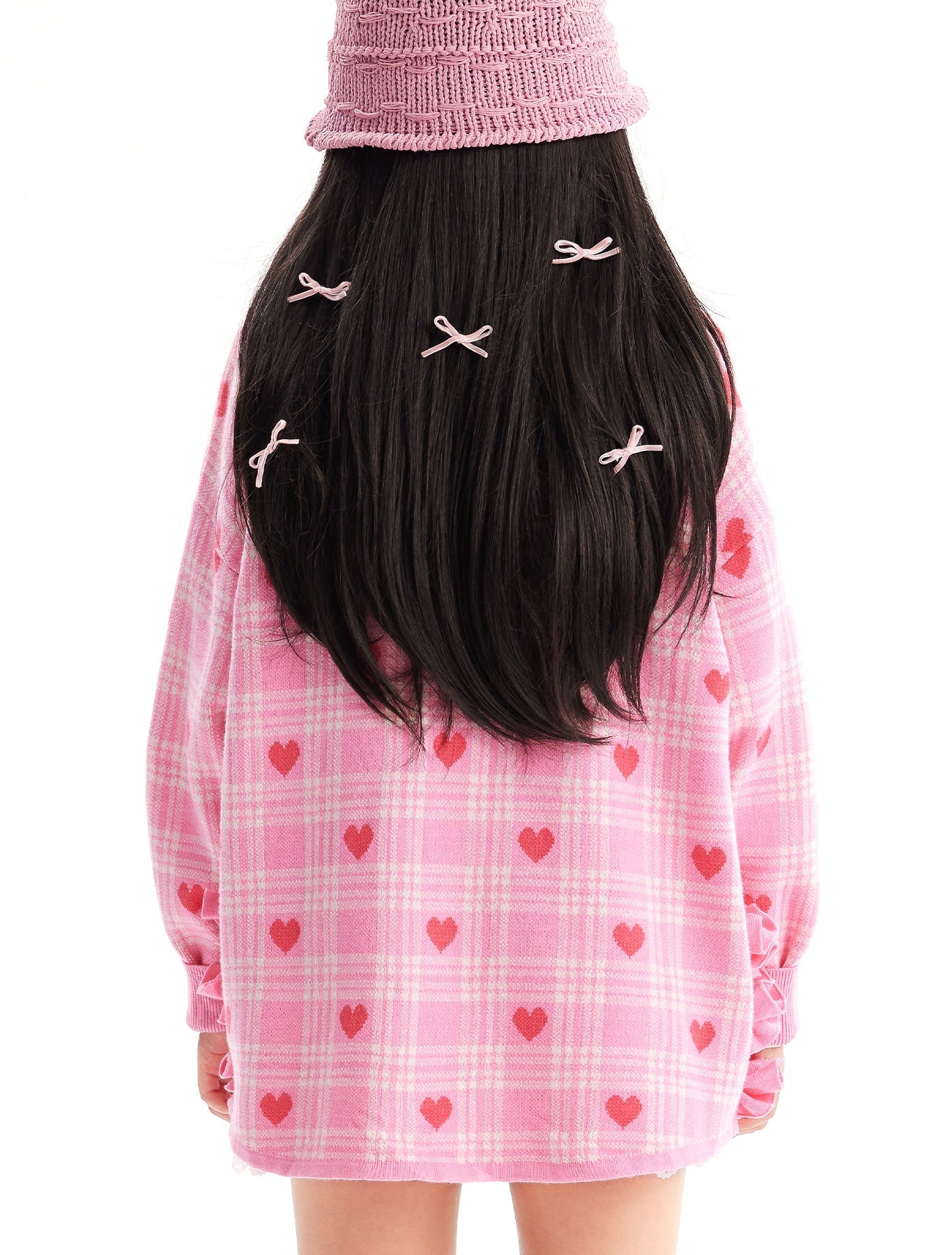 Pink Heart Plaid Ruffle Cardigan for Girls