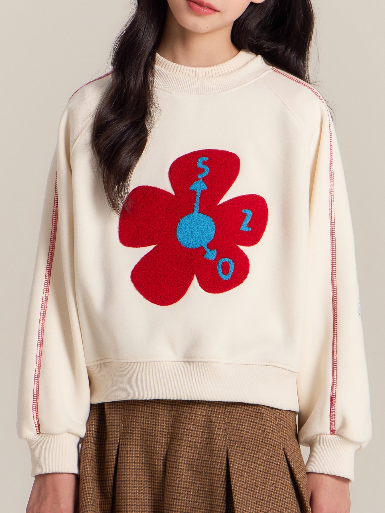Girls Cozy Flower Graphic Fleece Sweatshirt Casual