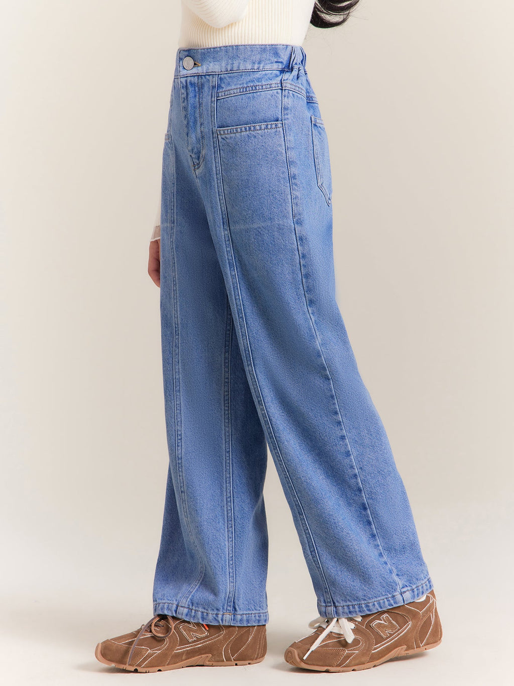Girls High Waist Wide Leg Denim Jeans Casual Loose Fit