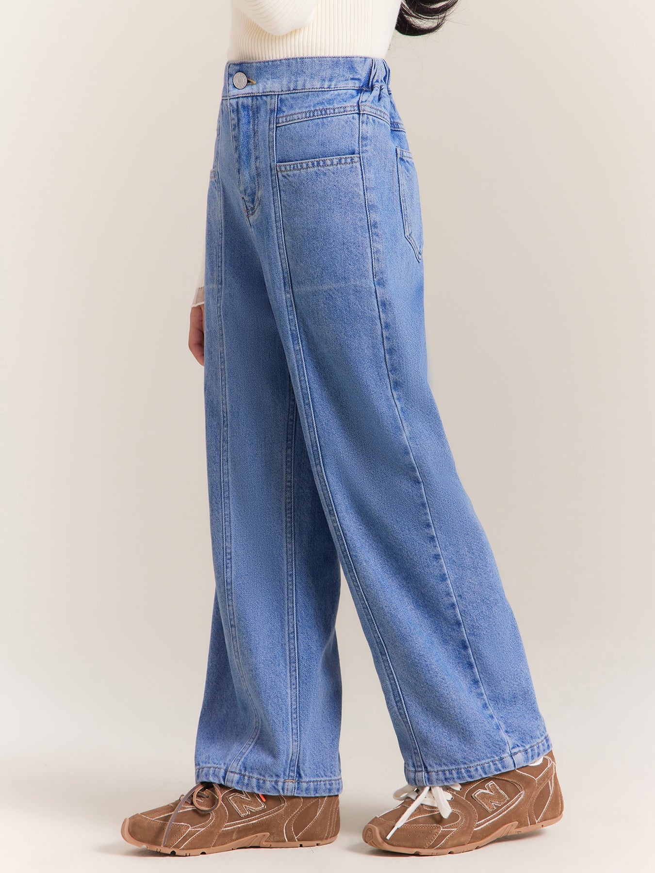 Girls High Waist Wide Leg Denim Jeans Casual Loose Fit