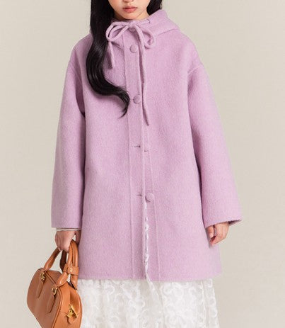 Girls Winter Wool Coat Warm Long Hooded Jacket