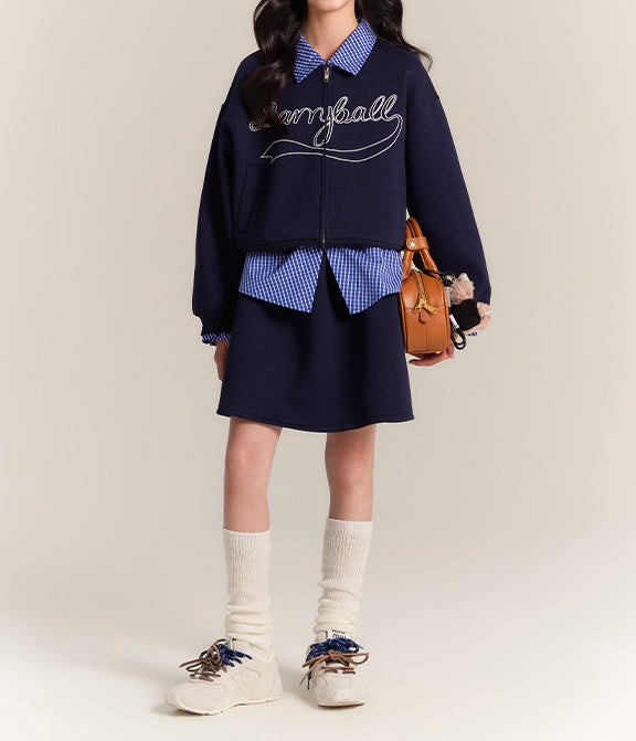 Girls Navy Blue Elastic Waist A-Line Skirt