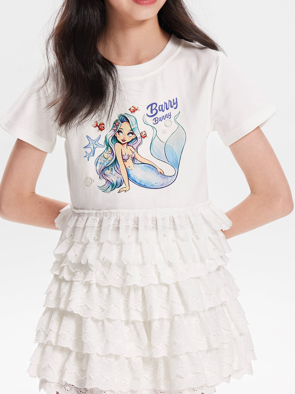 Girls Mermaid Graphic Short Sleeve Casual T-Shirt