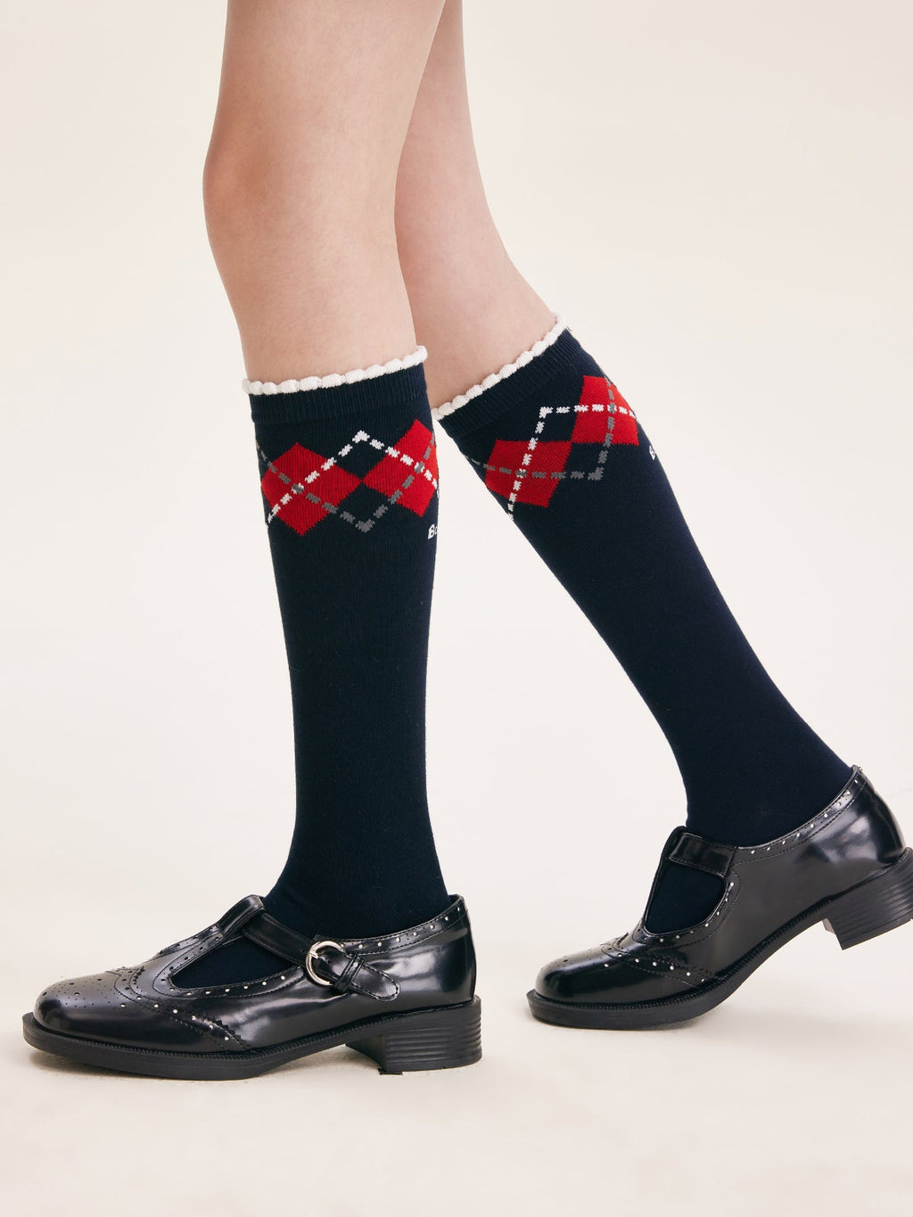 Girls Argyle Cotton Crew Socks Mid-Calf School Style