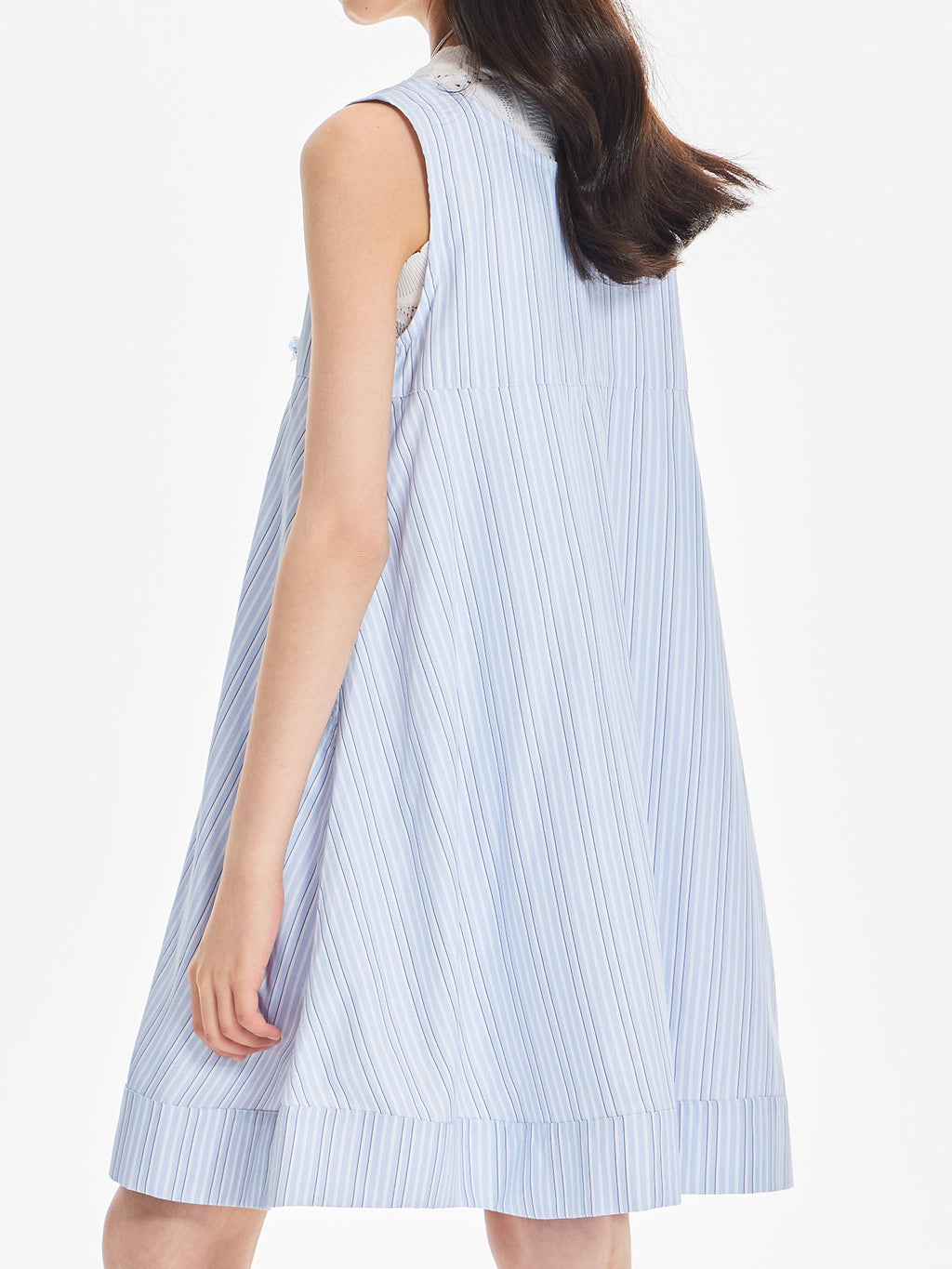Girls Sleeveless Striped Dress with Floral Embellishments