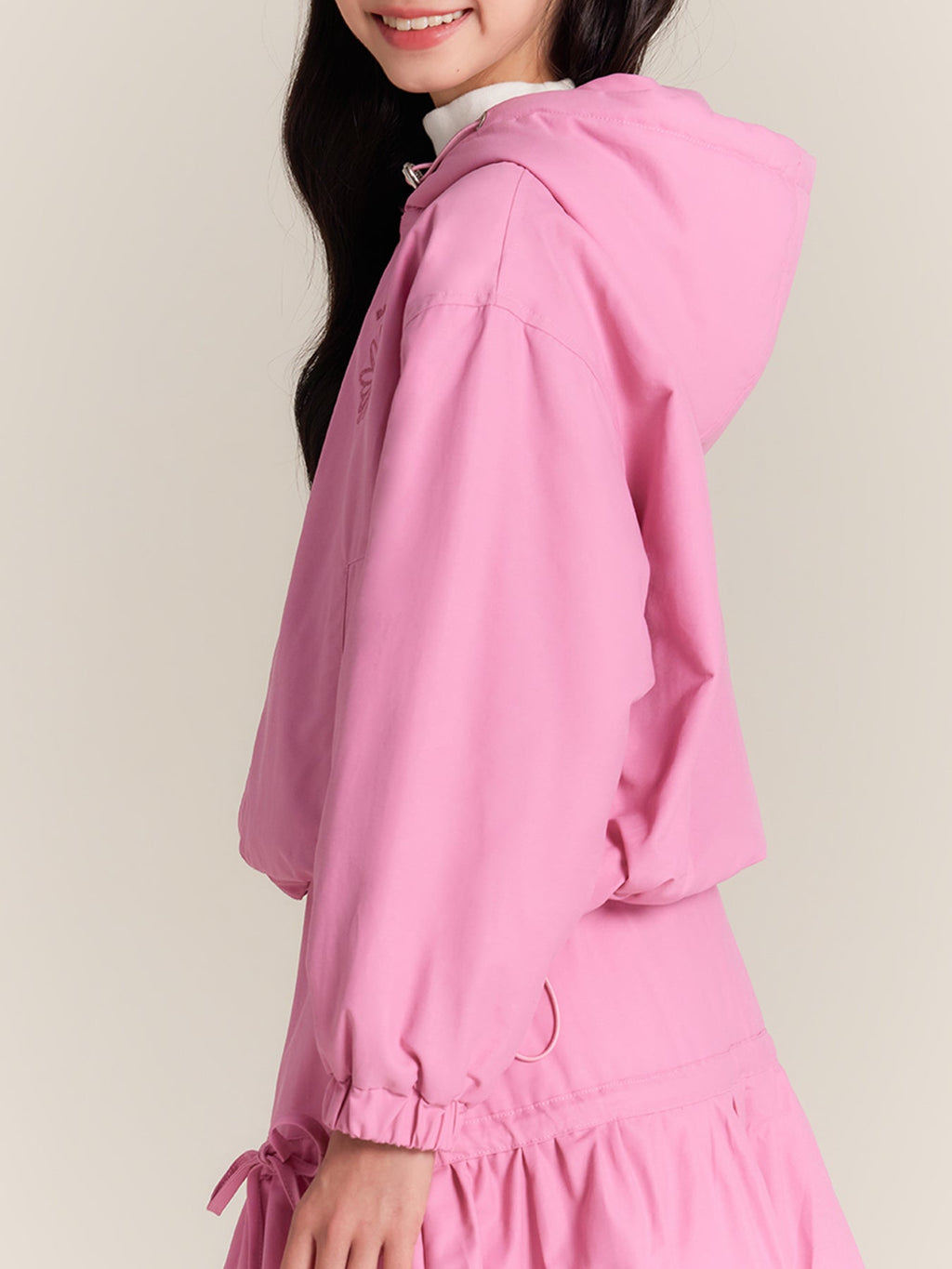 Girls Hooded Jacket with Sunflower Embroidery Pink