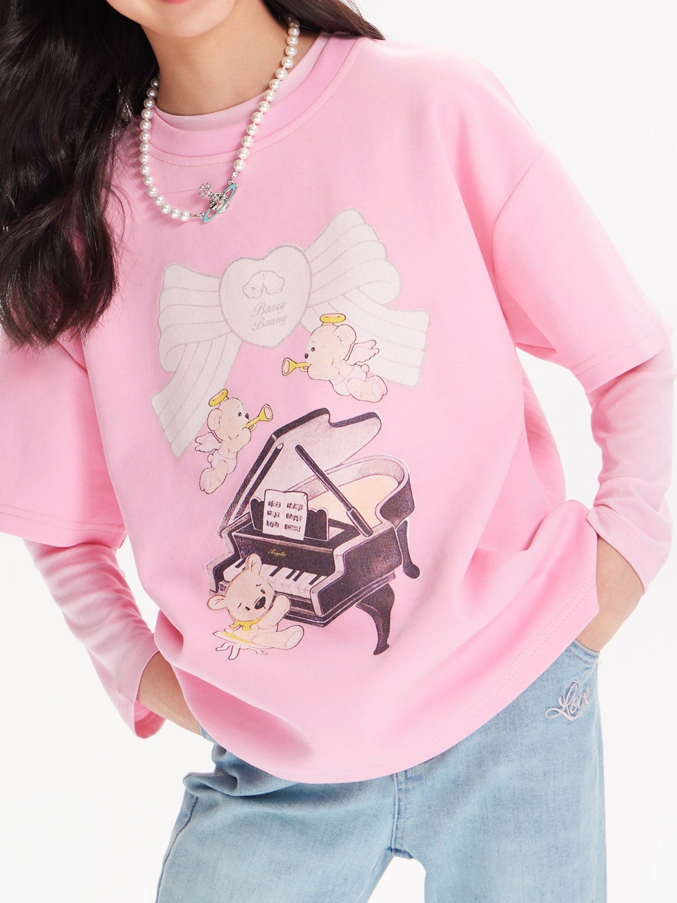 Girls Pink Short Sleeve Graphic Cotton T-Shirt