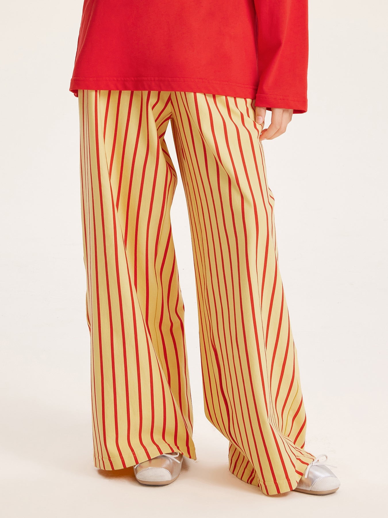 Girls Striped Wide Leg Pants with Elastic Waist