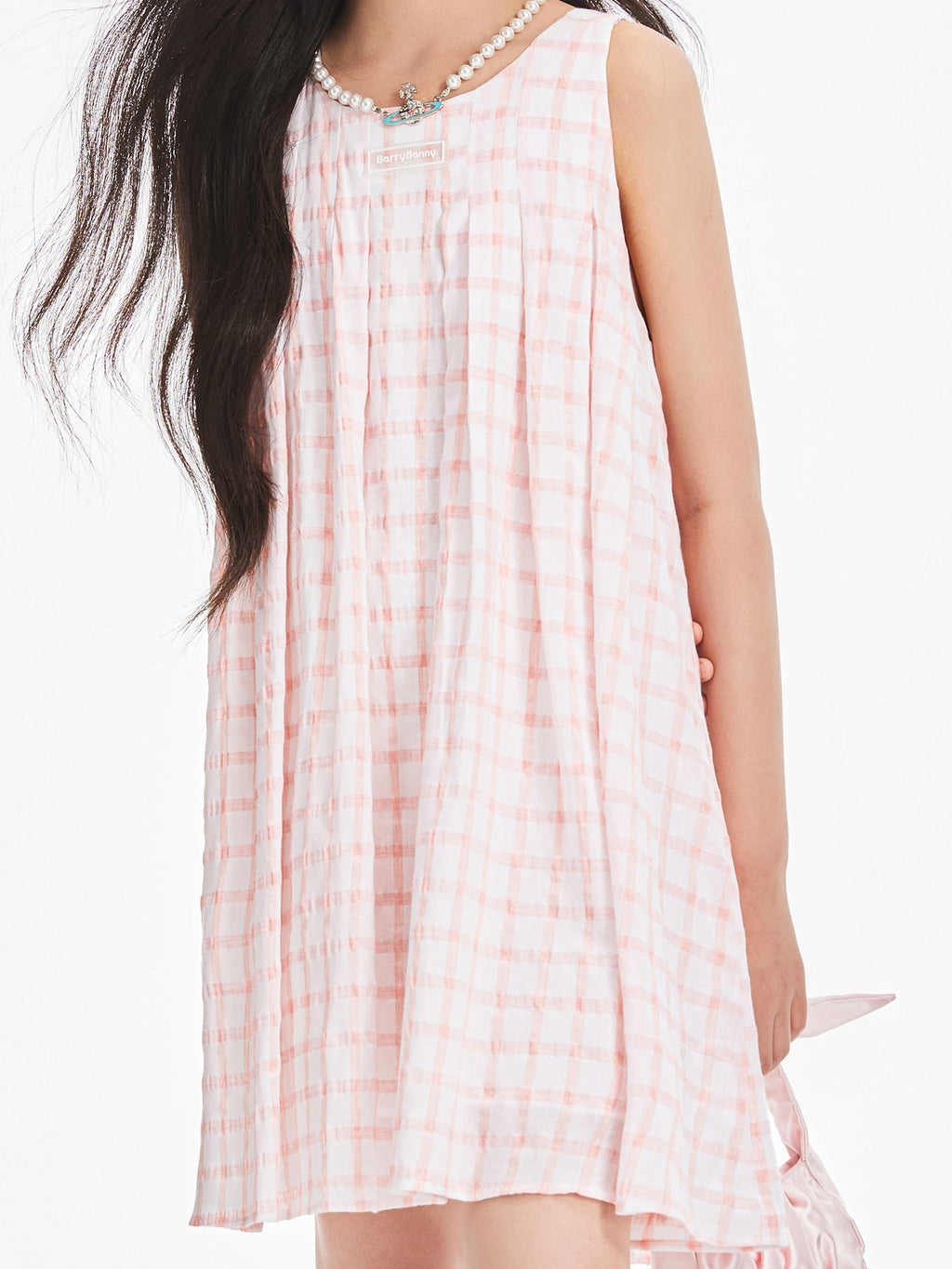 Girls Pink Plaid Sleeveless Princess Style Dress
