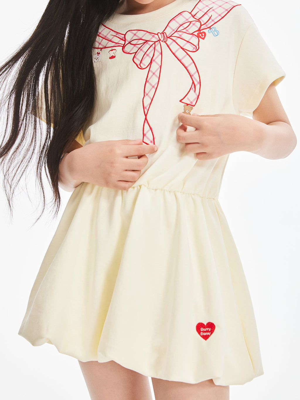 Girls Bow Tie Print Short Sleeve Casual Dress