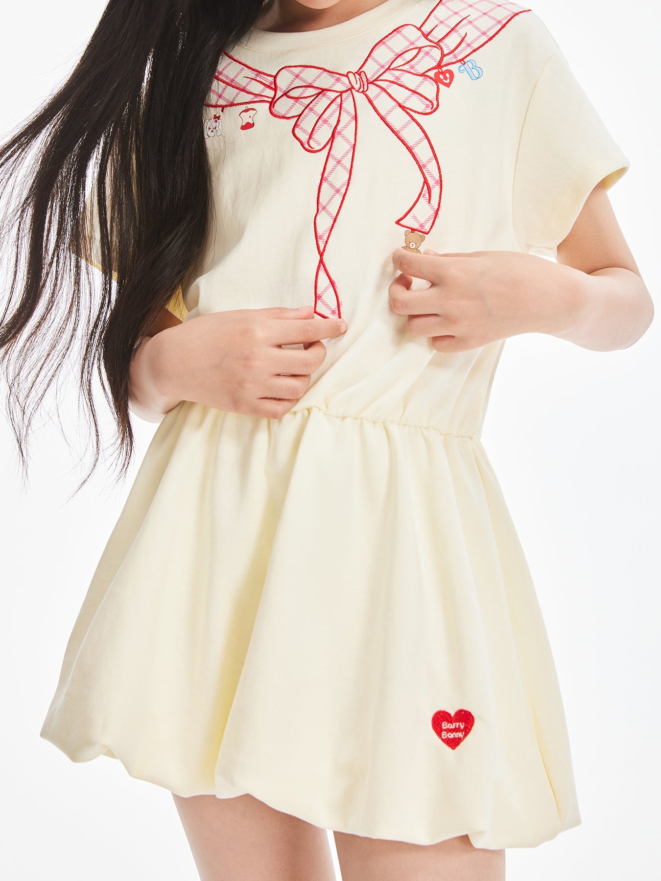 Girls Bow Tie Print Short Sleeve Casual Dress