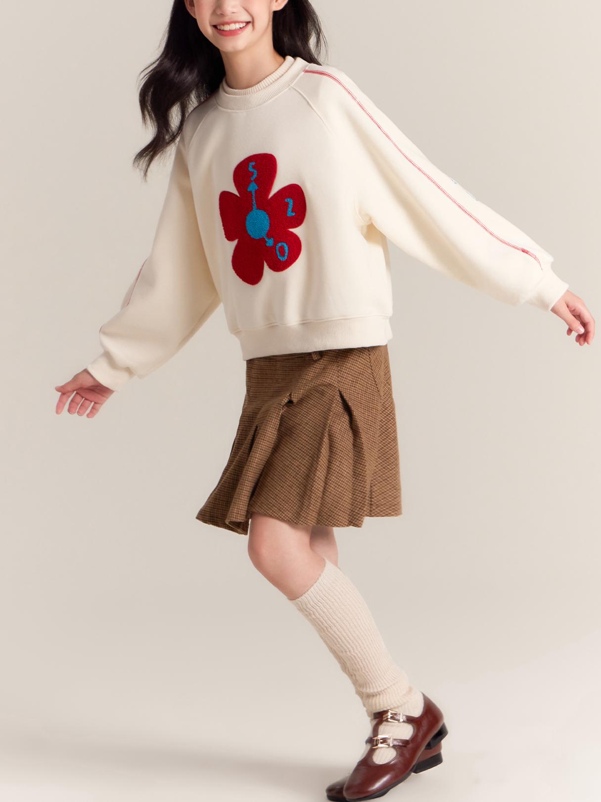 Girls Cozy Flower Graphic Fleece Sweatshirt Casual