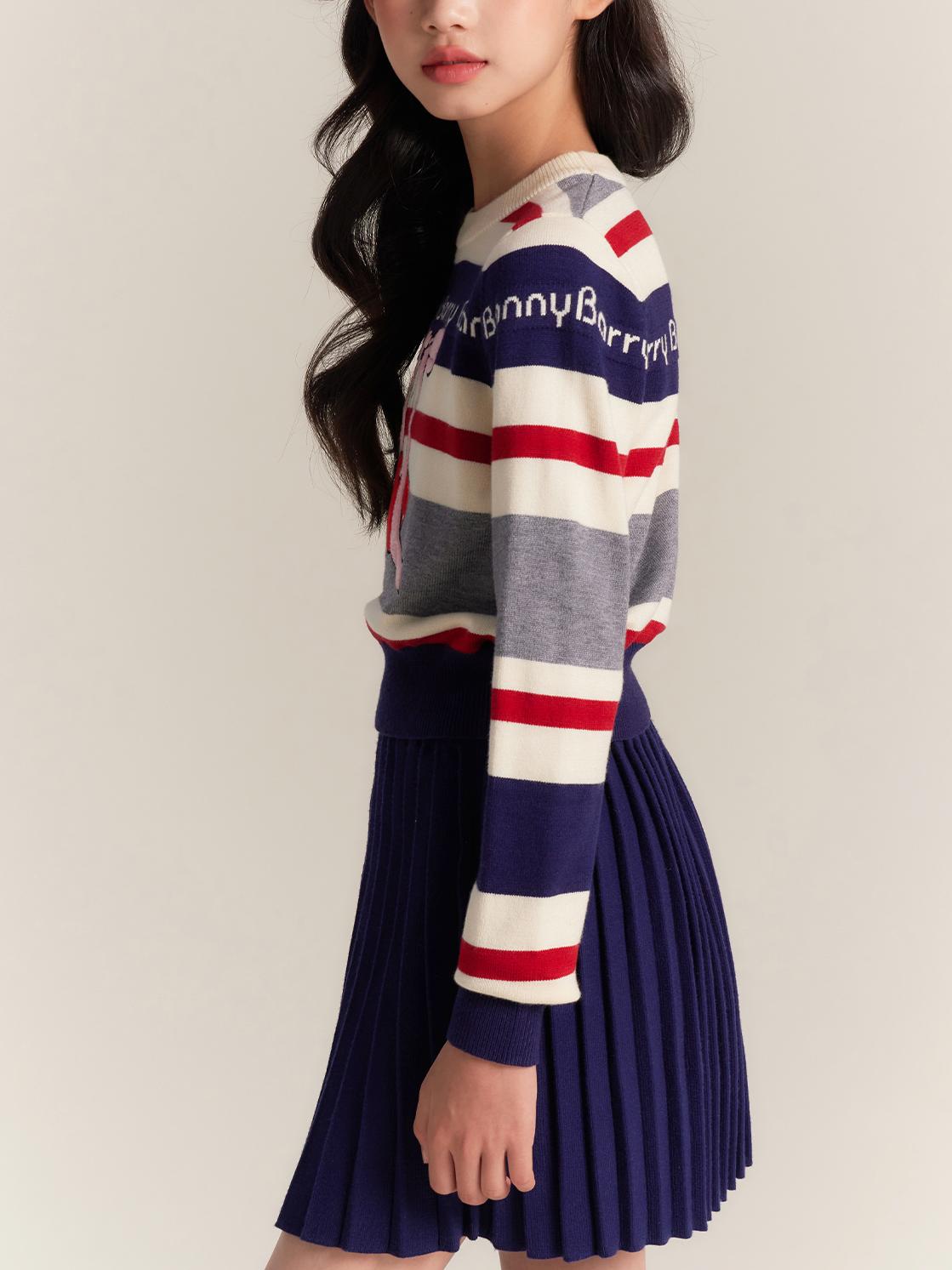 Cherry Bow Striped Knit Sweater for Girls
