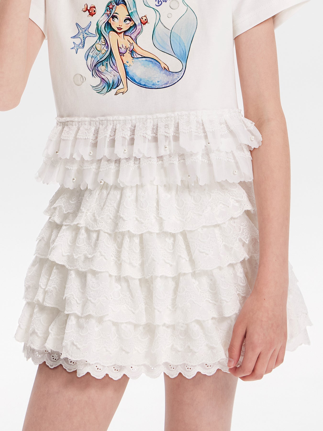 Girls Lace Ruffle Layered Skirt Cute School Style Outfit
