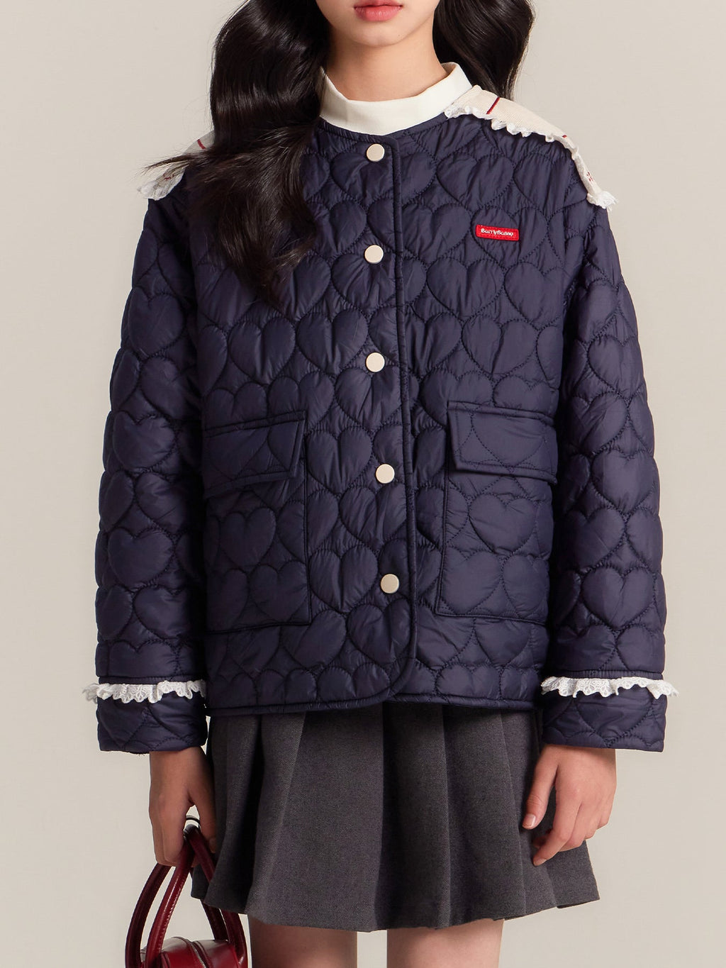 Girls Heart Print Puffer Jacket – Warm Cozy Coat