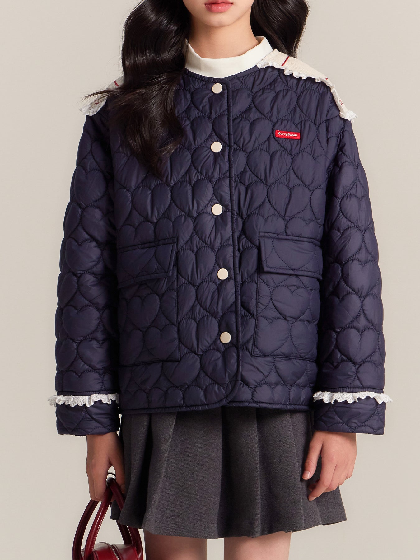 Girls Heart Print Puffer Jacket – Warm Cozy Coat