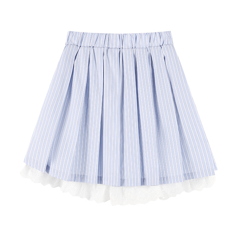 Girls Striped Doll Collar Embroidered Cat Set