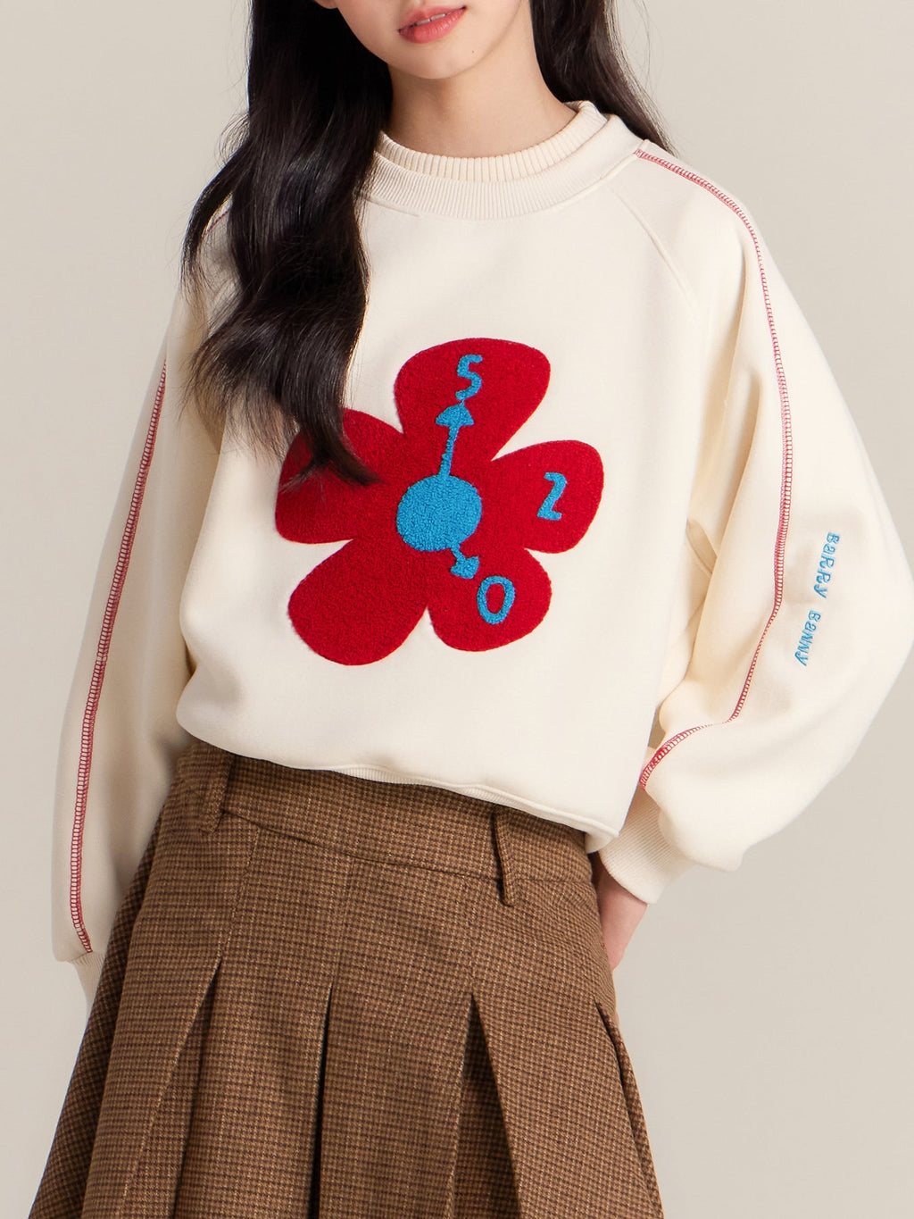 Girls Cozy Flower Graphic Fleece Sweatshirt Casual