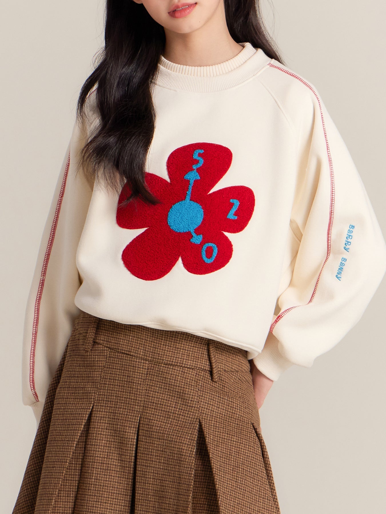 Girls Cozy Flower Graphic Fleece Sweatshirt Casual