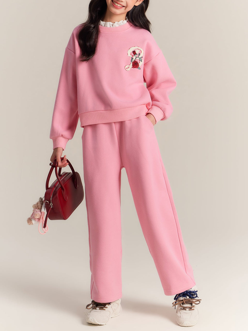 Girls Rose Sweatshirt and Pants Set Casual Outfit