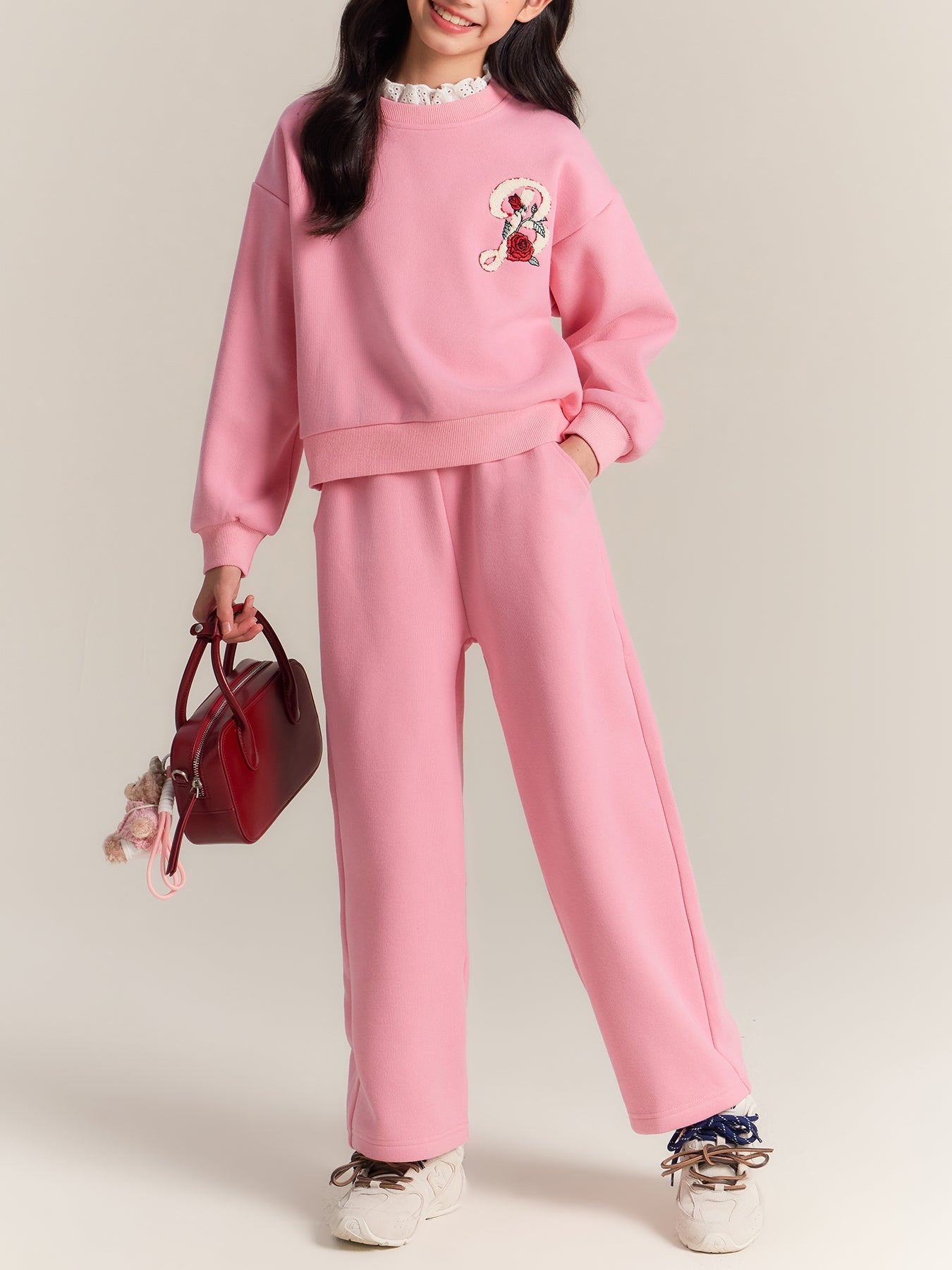Girls Rose Sweatshirt and Pants Set Casual Outfit