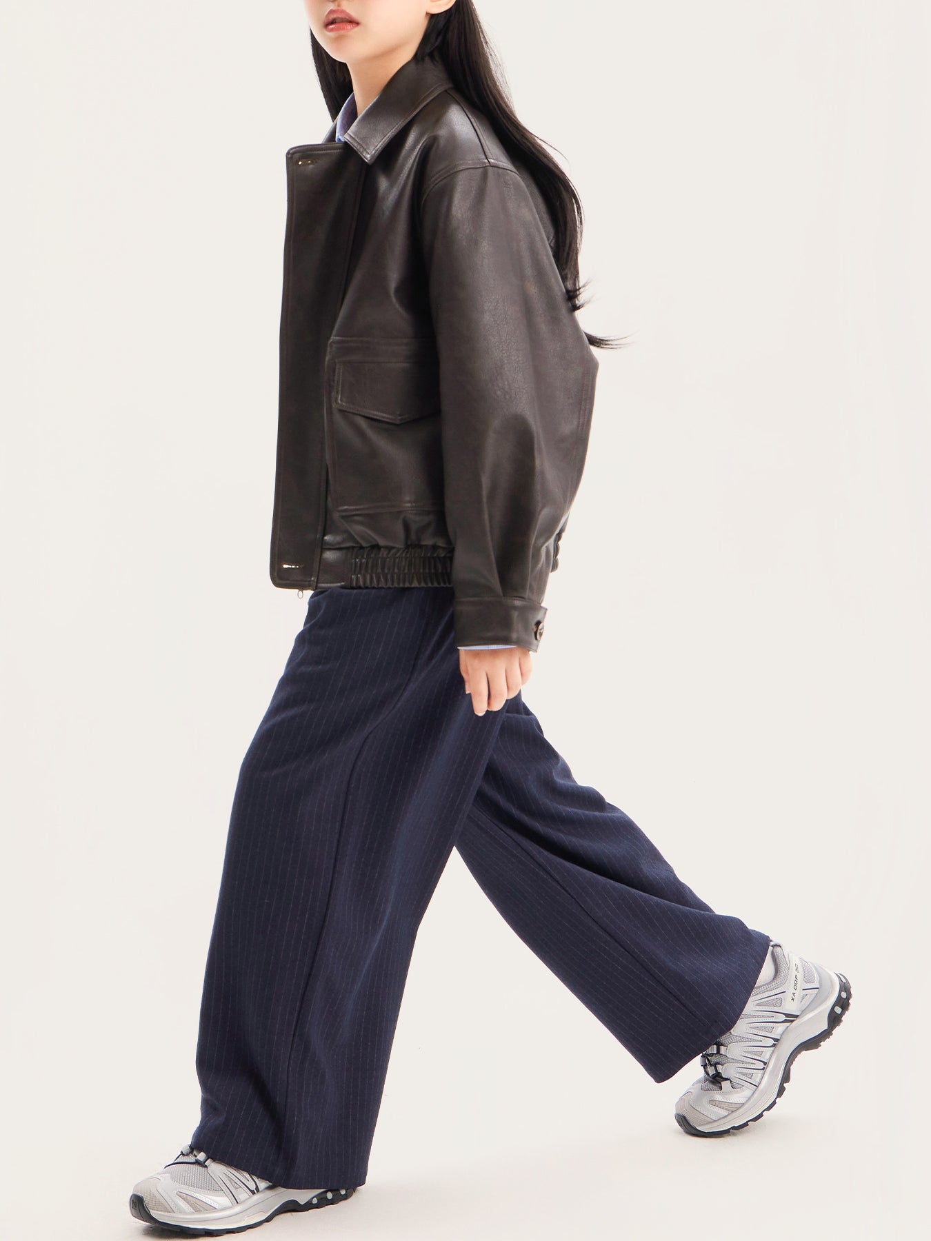 Kids Oversized Vintage Faux Leather Jacket Casual