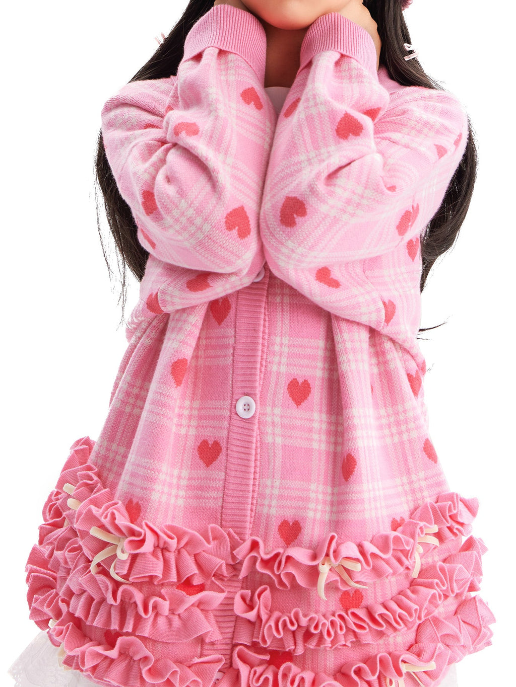 Pink Heart Plaid Ruffle Cardigan for Girls
