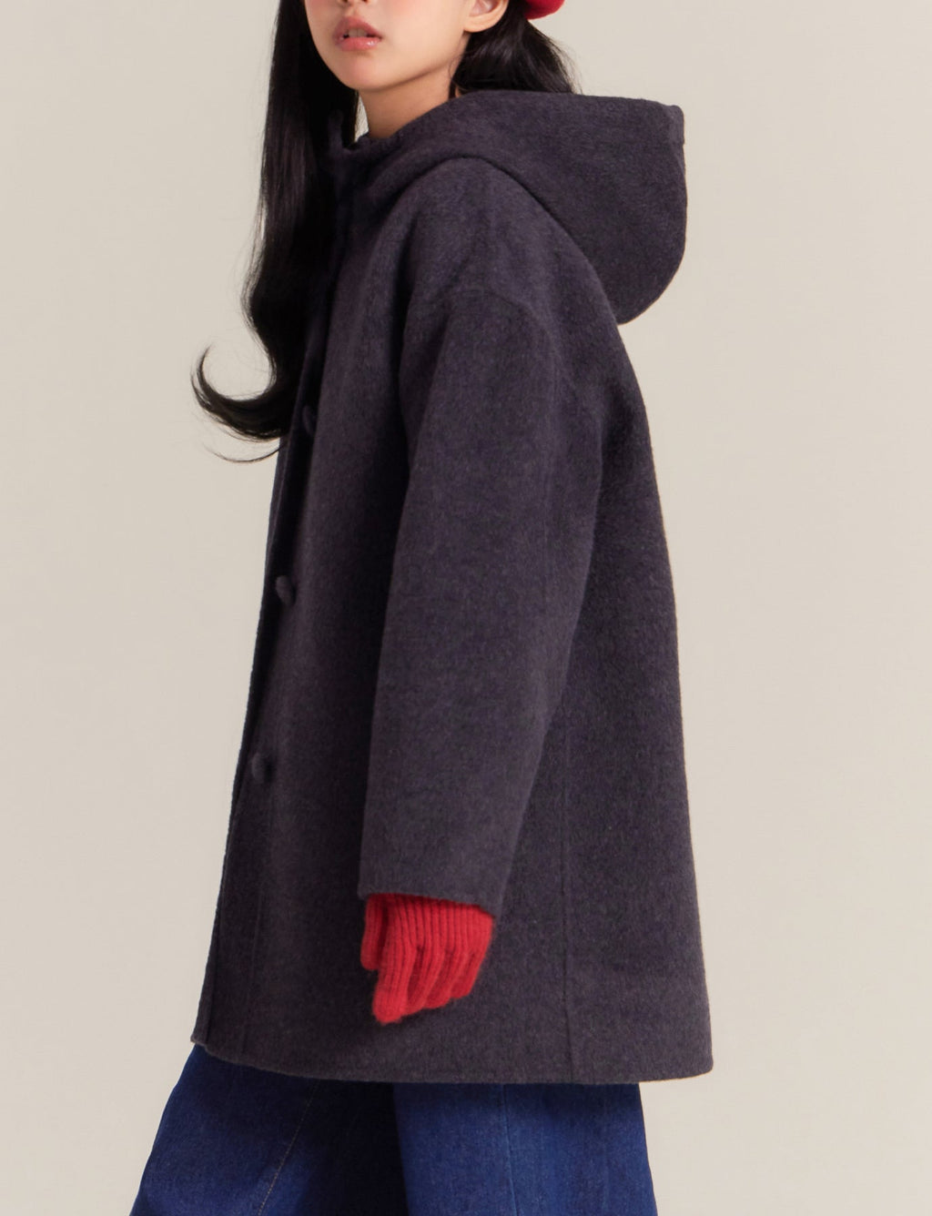Girls Winter Wool Coat Warm Long Hooded Jacket