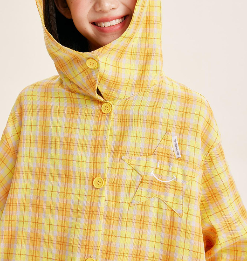 Girls Yellow Plaid Long Sleeve Loose Fit Shirt