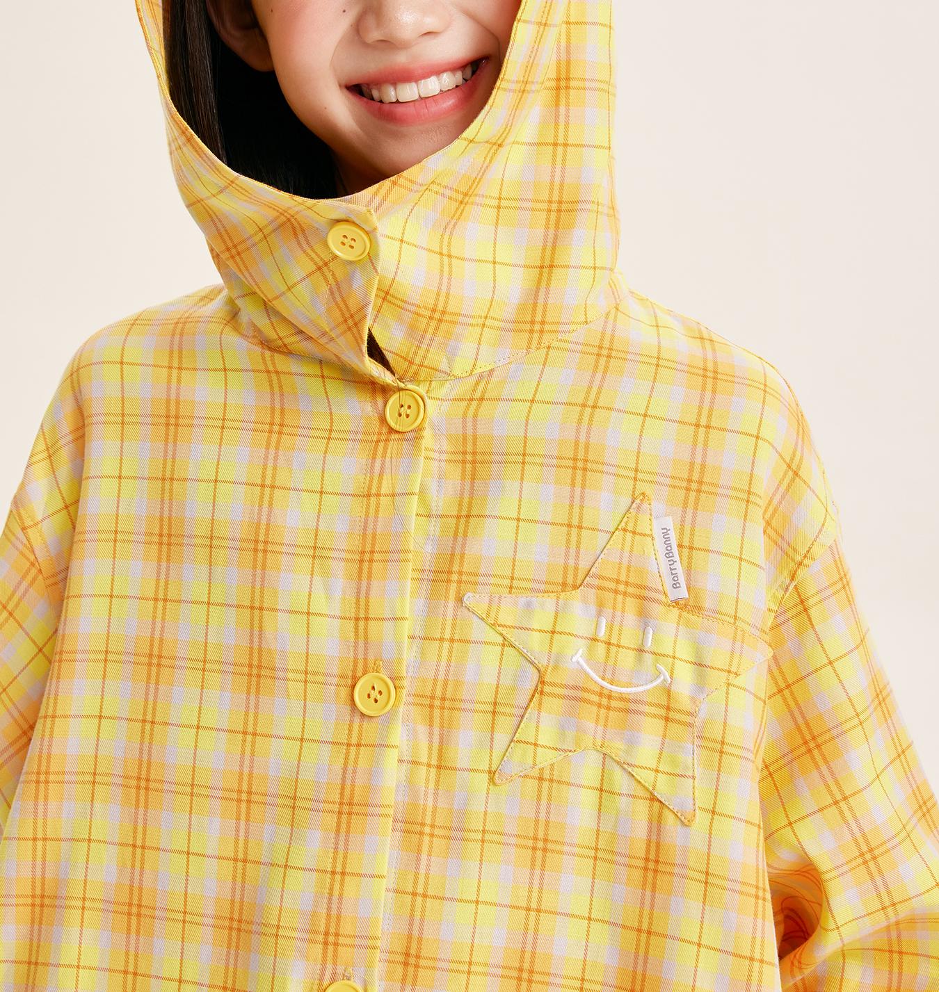 Girls Yellow Plaid Long Sleeve Loose Fit Shirt