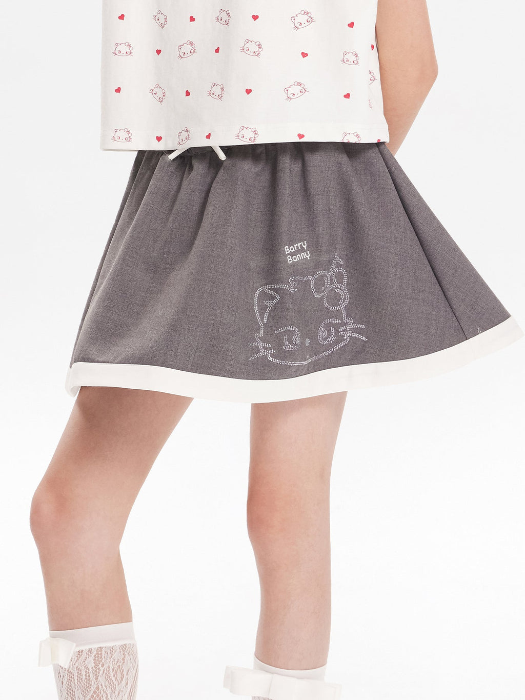 Girls Cat Print Ruffle Hem Skirt with Shorts