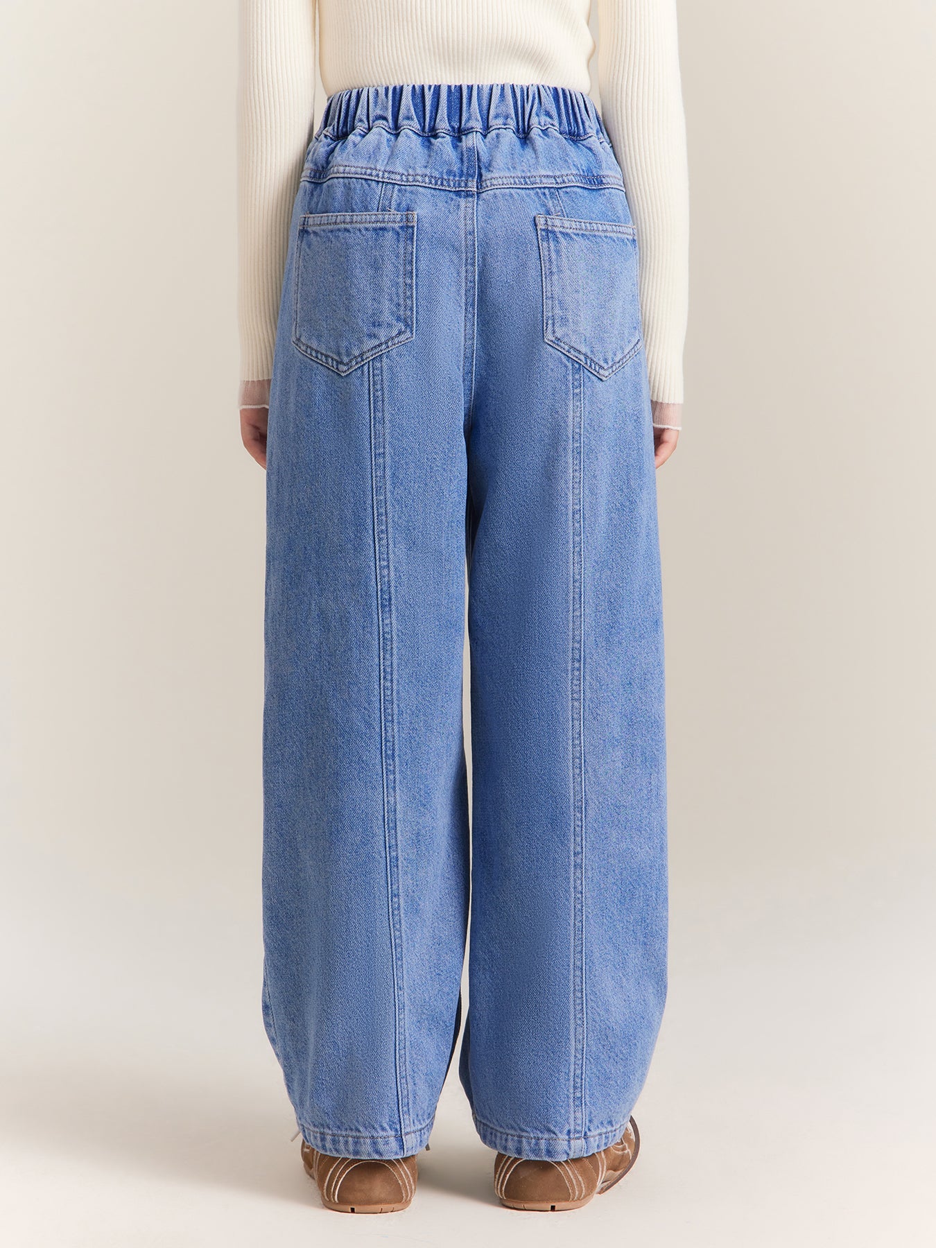 Girls High Waist Wide Leg Denim Jeans Casual Loose Fit