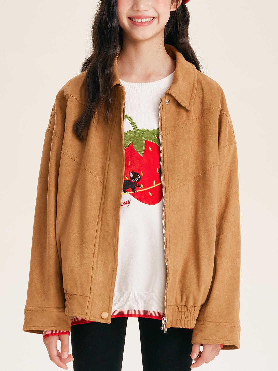 Girls Casual Drop Shoulder Jacket with Front Zip