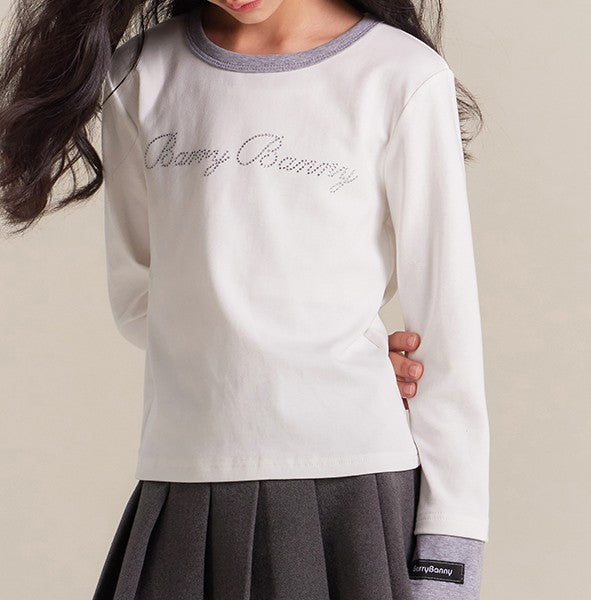 Girls Classic Solid Long Sleeve Crewneck Top