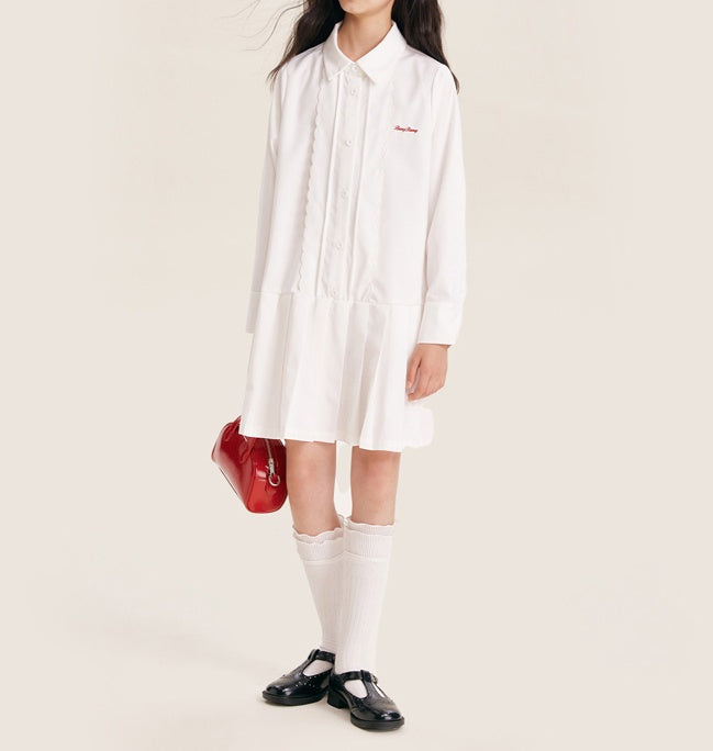 White Collared A-Line Dress for Kids | Soft & Stylish