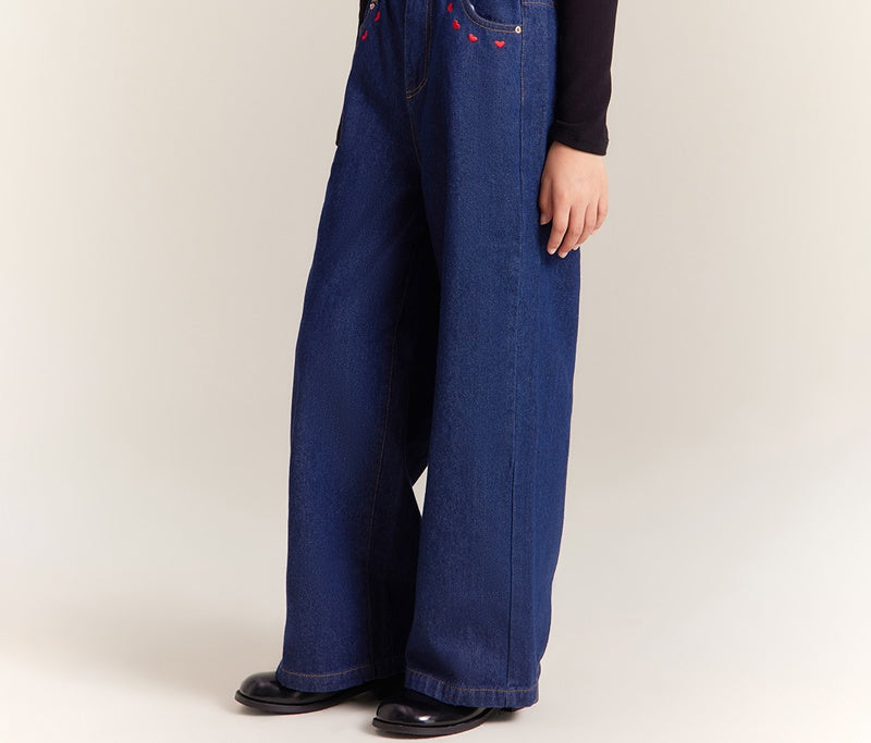 Girls High Waist Wide Leg Jeans – Vintage Denim Pants