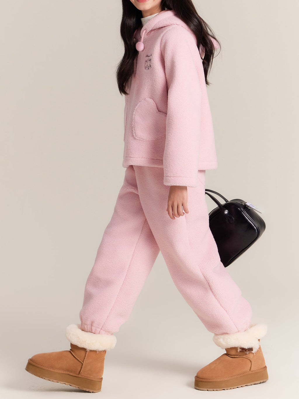 Kids Fleece Coat & Pants Set, Warm Lamb Wool Winter Outfit