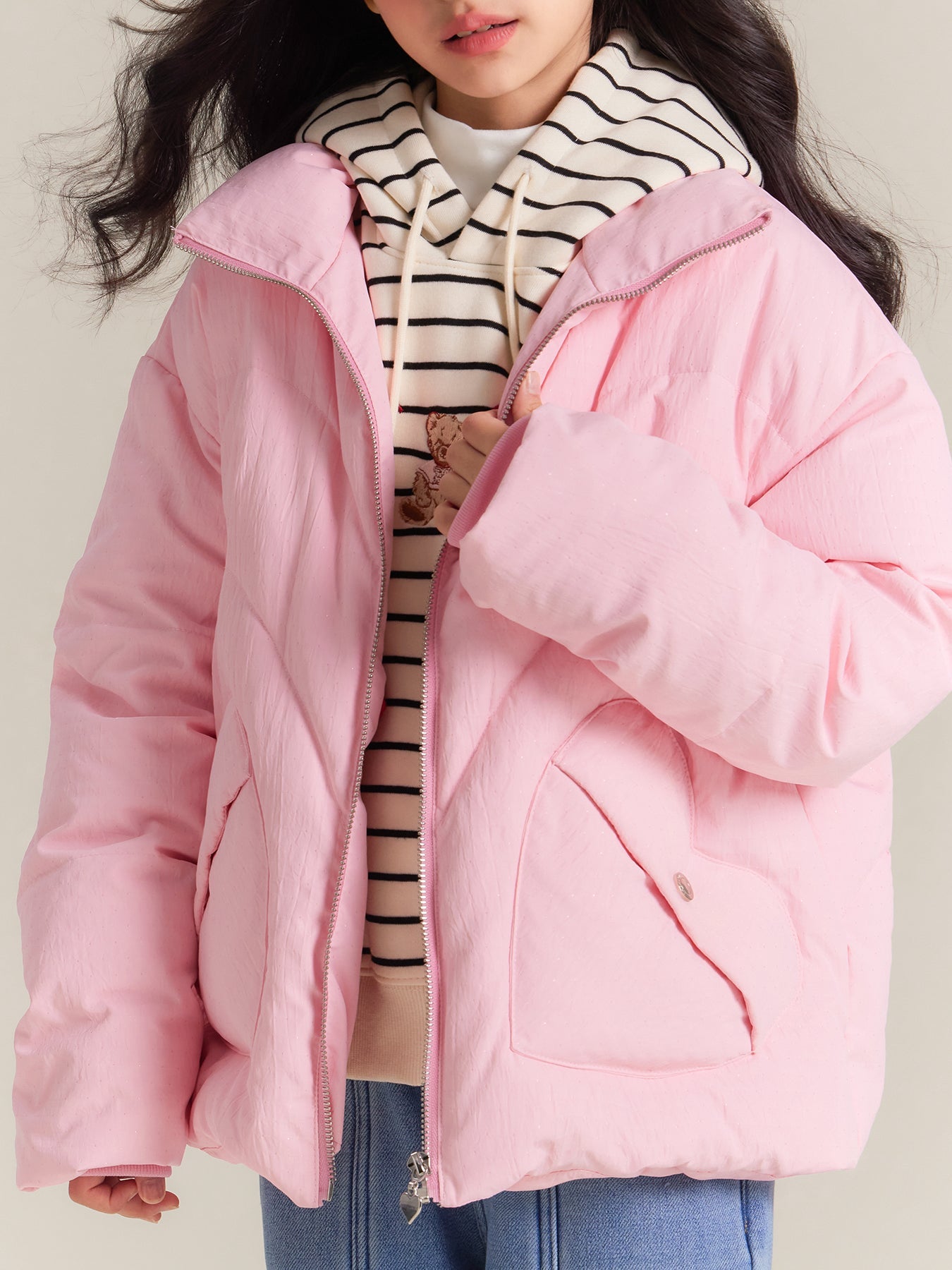 Girls Pink Down Puffer Jacket Winter Warm Short Coat