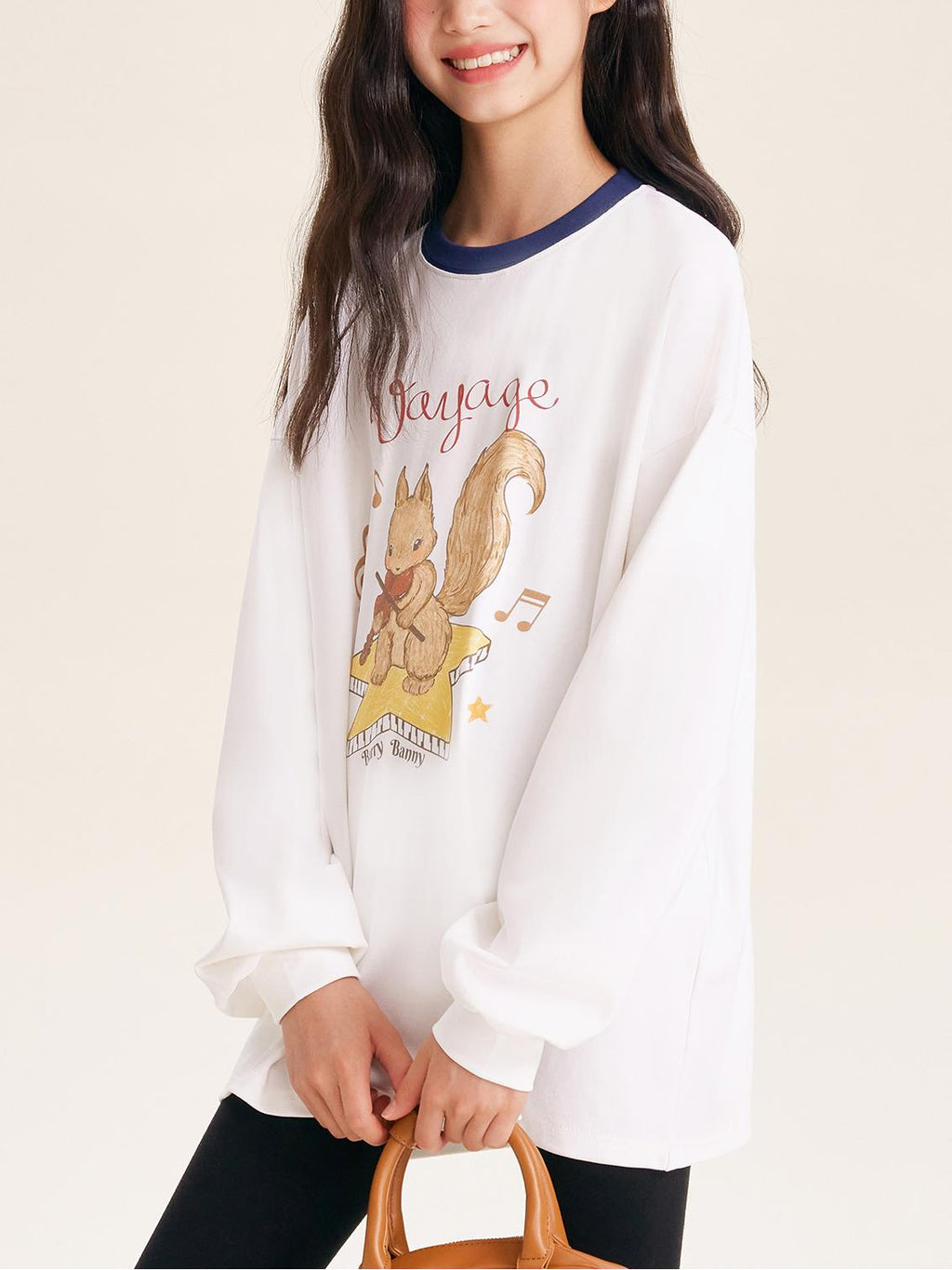Girls Squirrel Print Long Sleeve Cotton T Shirt
