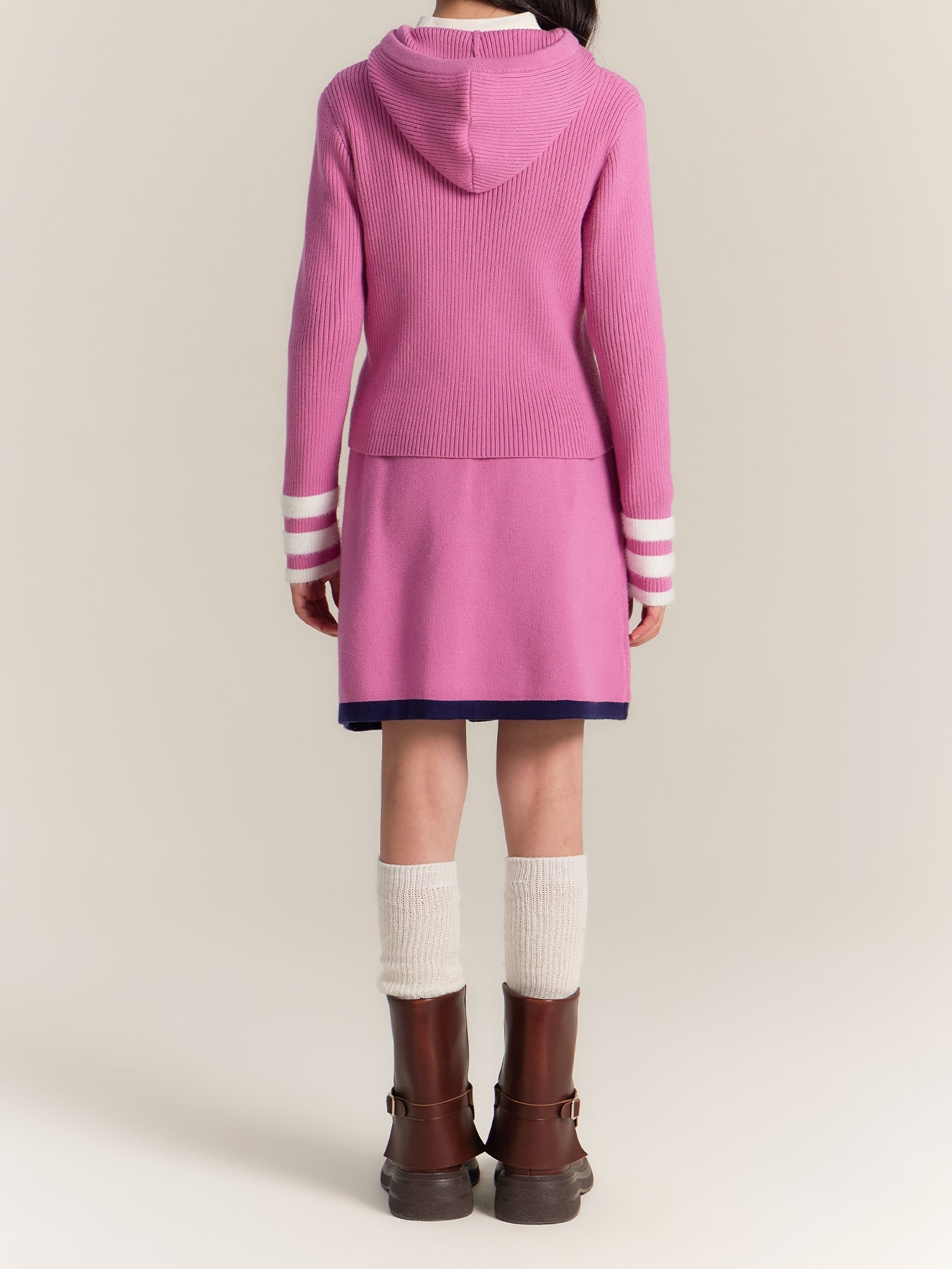Girls Pink Hoodie Knit Top and Skirt Set