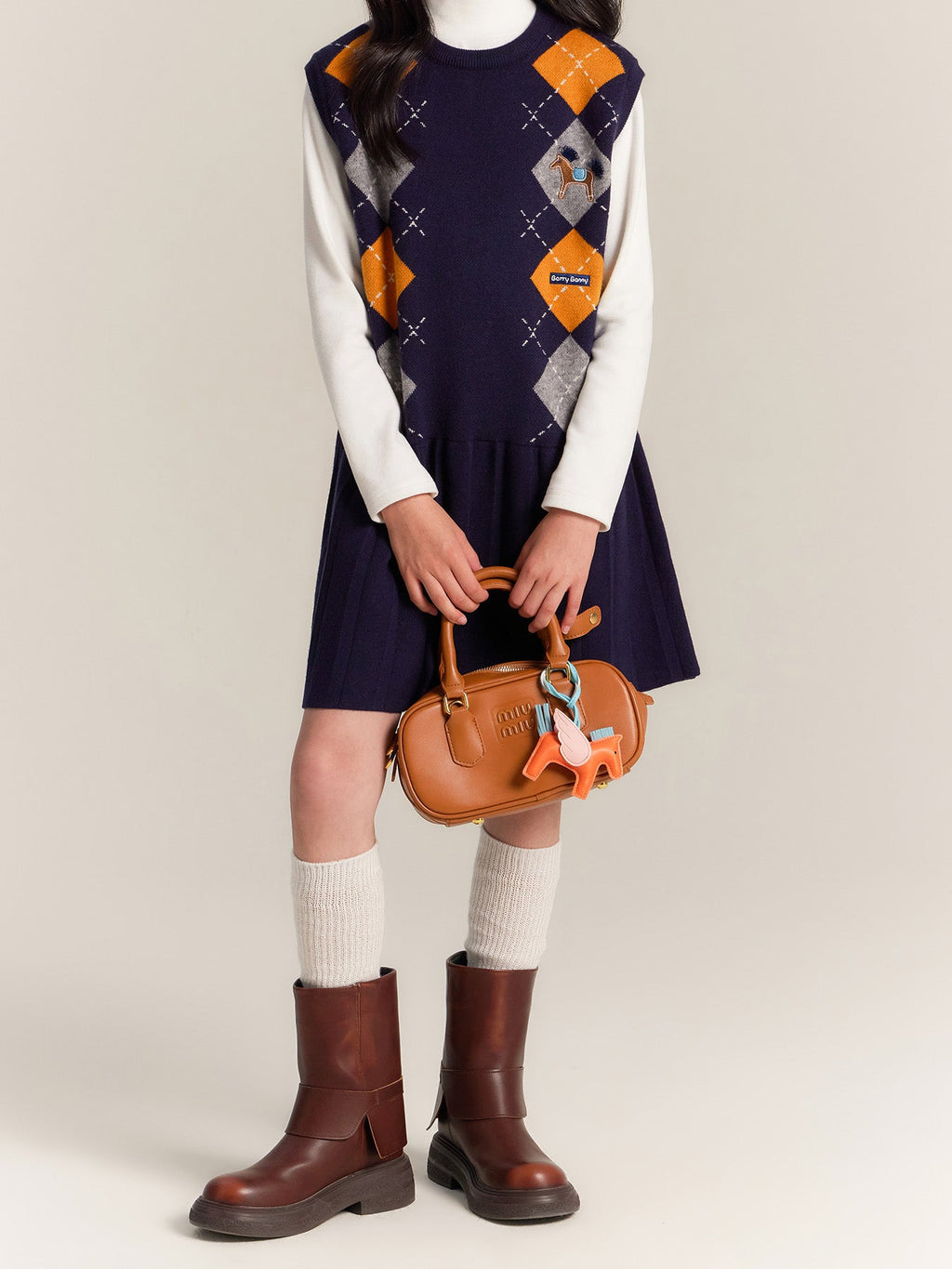 Girls Argyle Knit Dress Sleeveless Plaid Jumper Outfit
