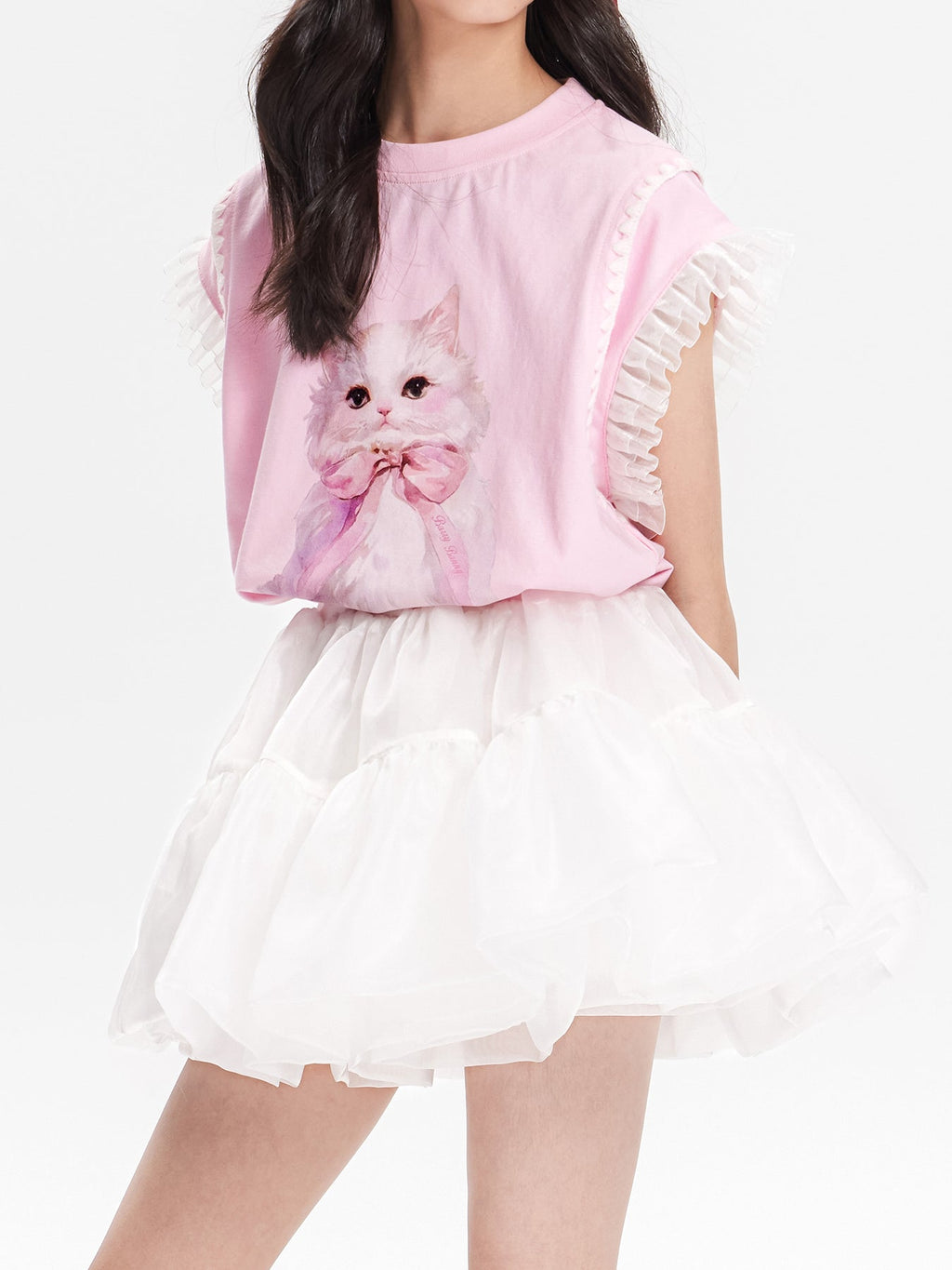 Girls White Princess Layered Tulle Ruffle Skirt