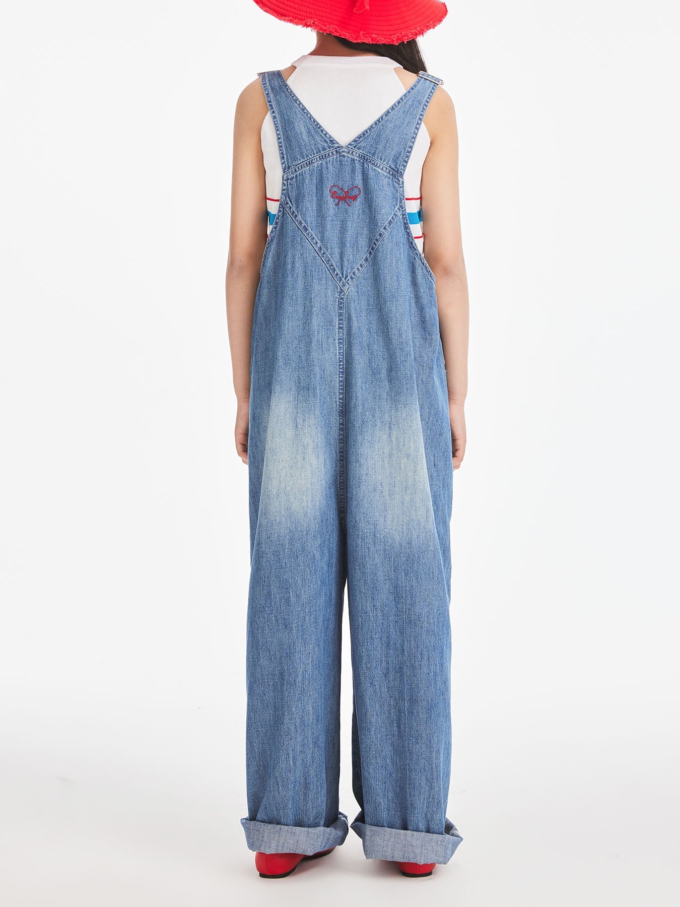 Girls Classic Cotton Denim Overalls Wide Leg Jumpsuit