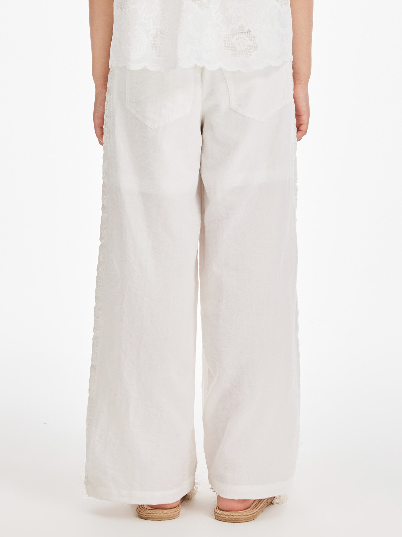Girls White Loose Fit Wide Leg Casual Pants