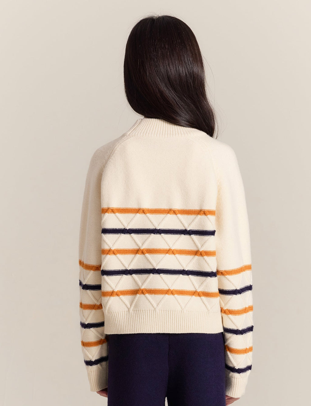 Girls Argyle Stripe Knit Sweater with Horse Embroidery