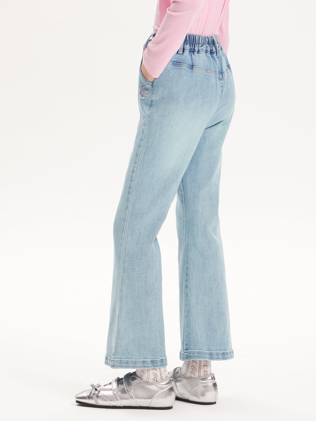 Embroidered High-Waisted Flare Jeans for Girls