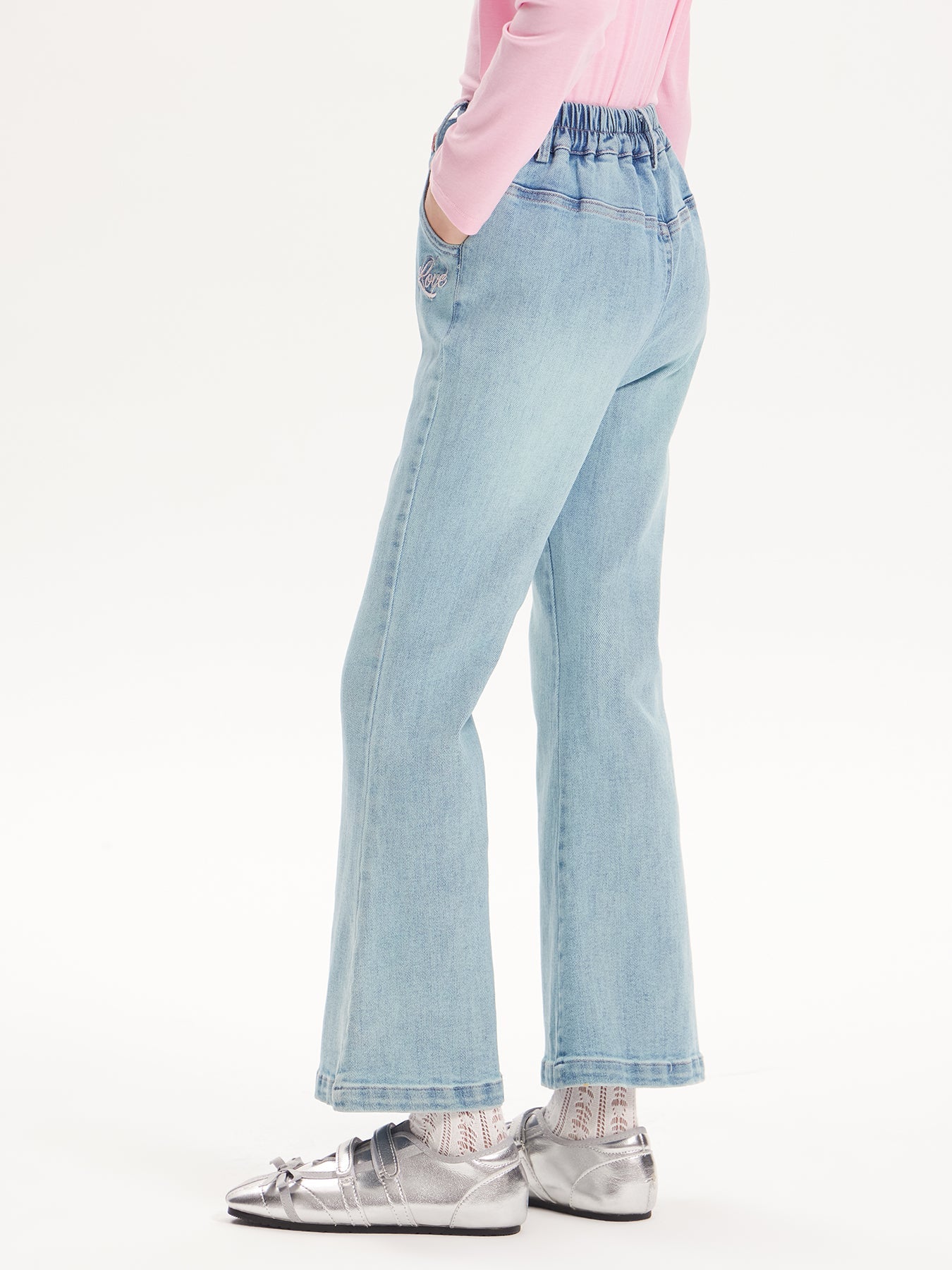 Embroidered High-Waisted Flare Jeans for Girls