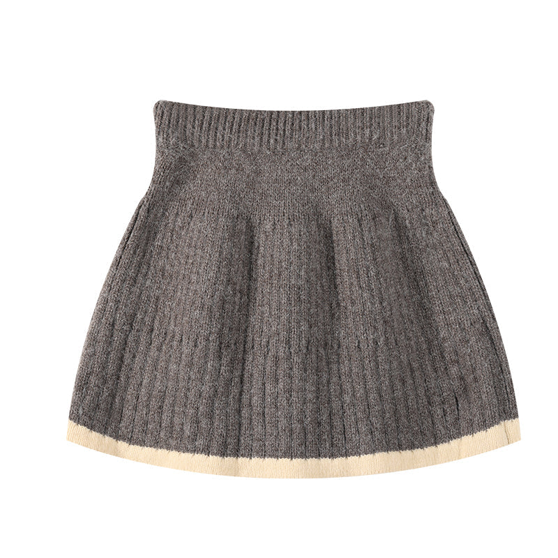 Kids' Cozy Knit Cardigan and Skirt Set with High Collar
