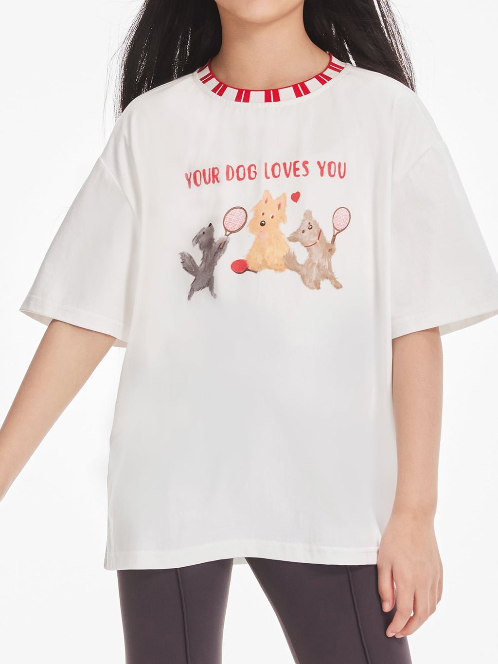 Kids White Dog Graphic Tee with Cute Logo