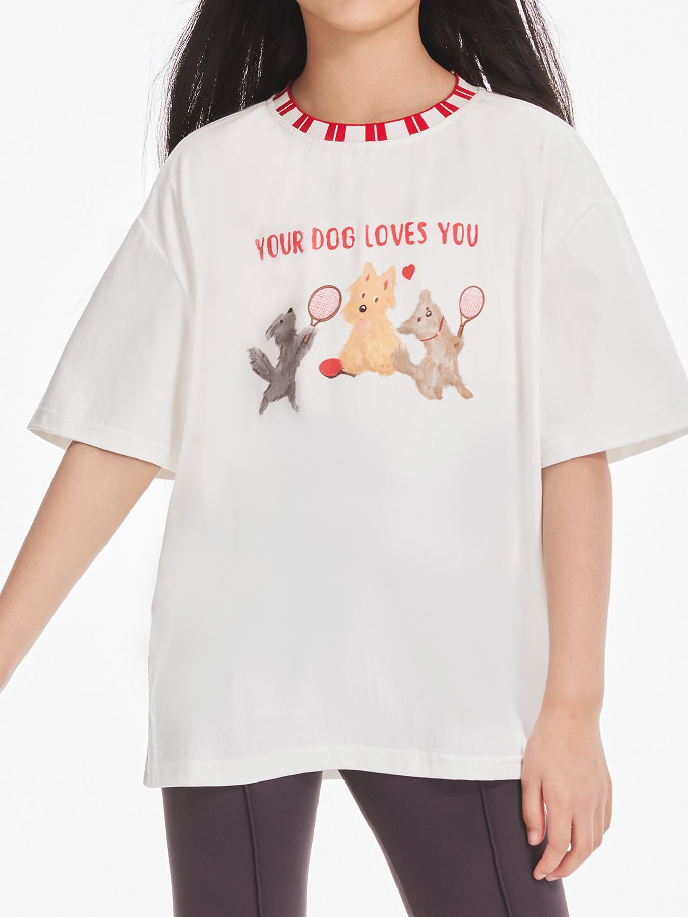 Kids White Dog Graphic Tee with Cute Logo